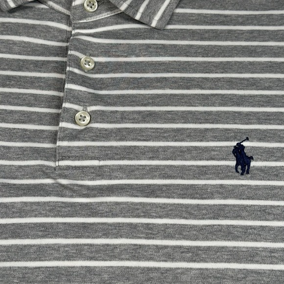 Vintage Polo Ralph Lauren Pima Soft Touch Striped Grey White Polo L - Picture 3 of 7